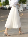 Весенняя осенняя длинная белая шифоновая юбка в складку, высокая талия, средней длины, яркий броский стиль