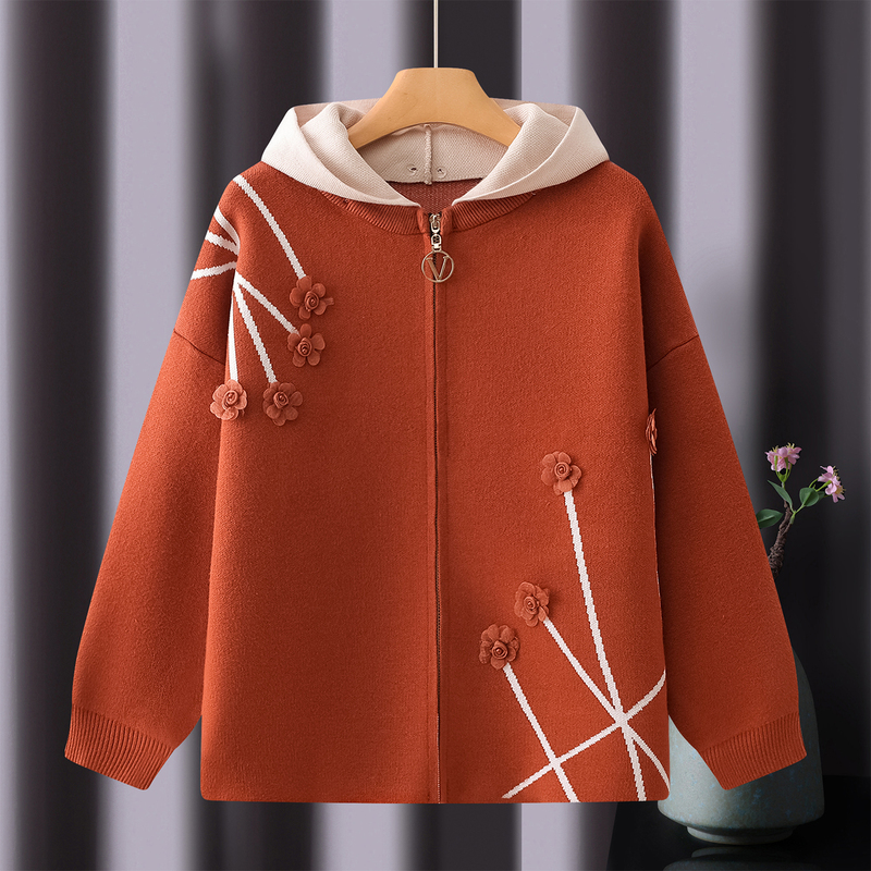 2025 New Style Mother's Autumn Knit Jacket Casual Zipper Cardigan Middle-Aged and Elderly Women's Autumn and Winter Sweater Jacket