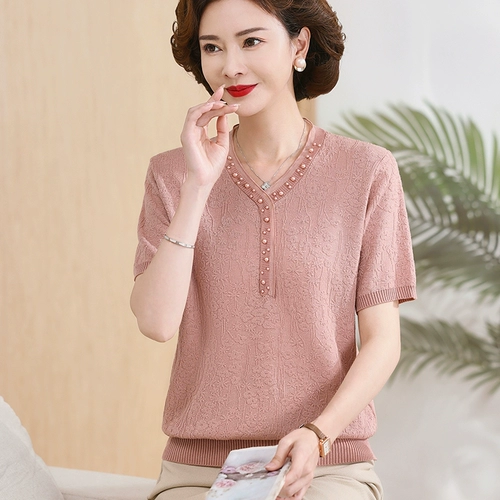 Летняя трикотажная летняя одежда для матери, нарукавники, комплект для пожилых людей, футболка, короткий рукав, для среднего возраста, 50 лет, в западном стиле
