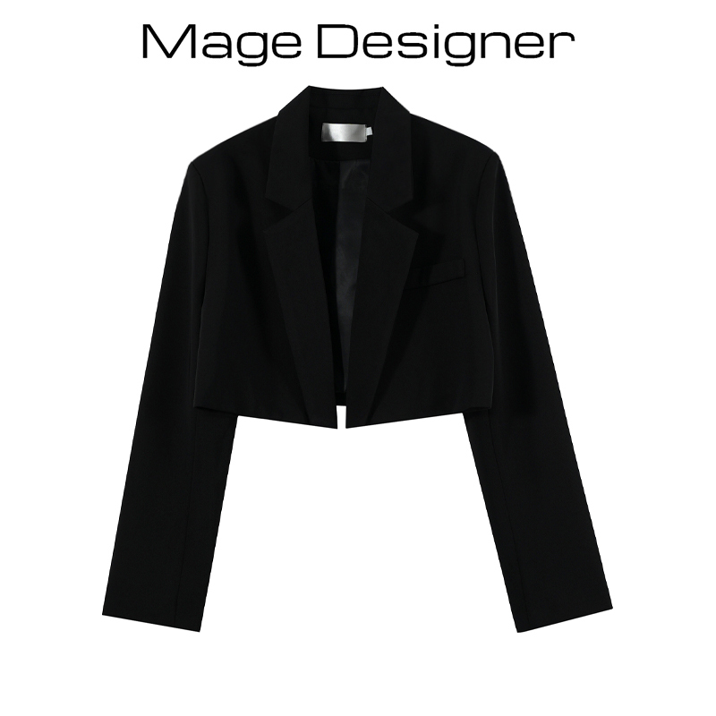 High-End Black Buttonless Short Blazer for Women, New Spring and Autumn Design, Niche Style, Elegant Socialite High-Waisted Top