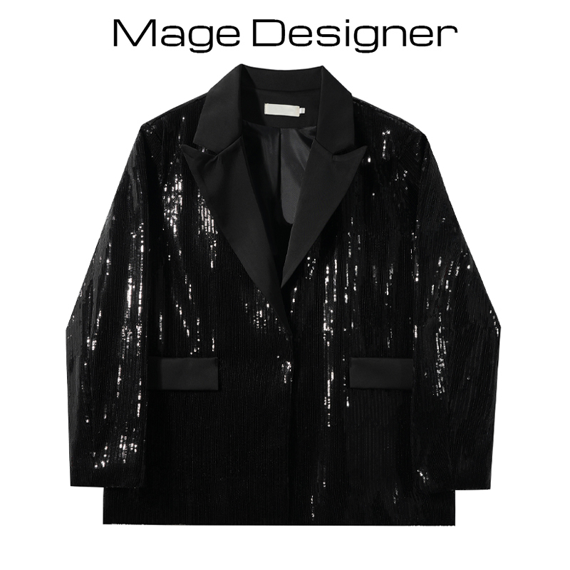 Design-Focused Niche Black Sequin Blazer 2025 Spring and Autumn New Style Loose Slimming Casual Suit Jacket Design-Focused Niche Black Sequin Blazer 2025 Spring and Autumn New Style Loose Slimming Casual Suit Jacket