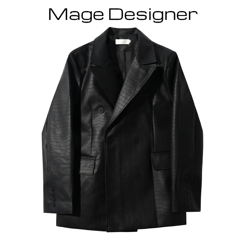 Black Leather Suit Jacket for Women 2024 Autumn and Winter New Style High-End Loose Slimming Casual Pu Leather Suit Top