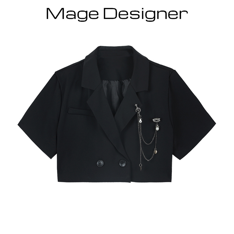 Black Lapel Blazer for Women, 2026 Summer Thin Short-Sleeved Crop Top with Versatile Design