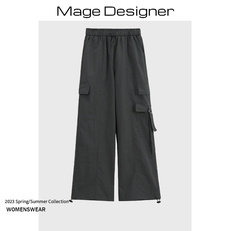 Parachute Cargo Pants 2026 Summer New Hong Kong Style Loose Drawstring Wide-Leg Jogger Functional Casual Sweatpants for Women