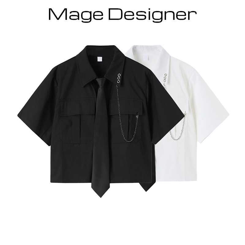 Black Shirt with Tie, Summer Korean Style ins Dark and Unique Short Loose-Fitting Workwear Short-Sleeve Shirt for Female Students Black Shirt with Tie, Summer Korean Style ins Dark and Unique Short Loose-Fitting Workwear Short-Sleeve Shirt for Female Students