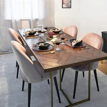Nordic solid wood dining table home rectangular hotel simple living room dining table small apartment wrought iron dining table and chair combination