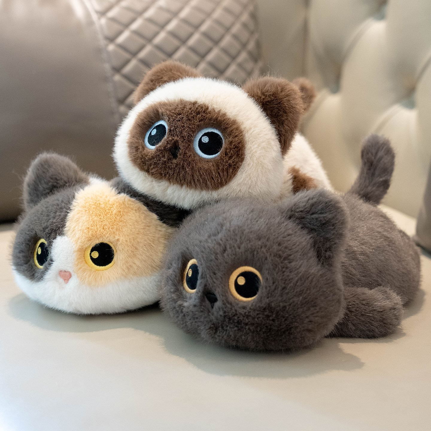 Милая лежачая поза, маленькая черная кукла-кошка, кукла-кошка Санхуа, сиамская кошка, плюшевая игрушка, комфортная кукла, подарок для девочки