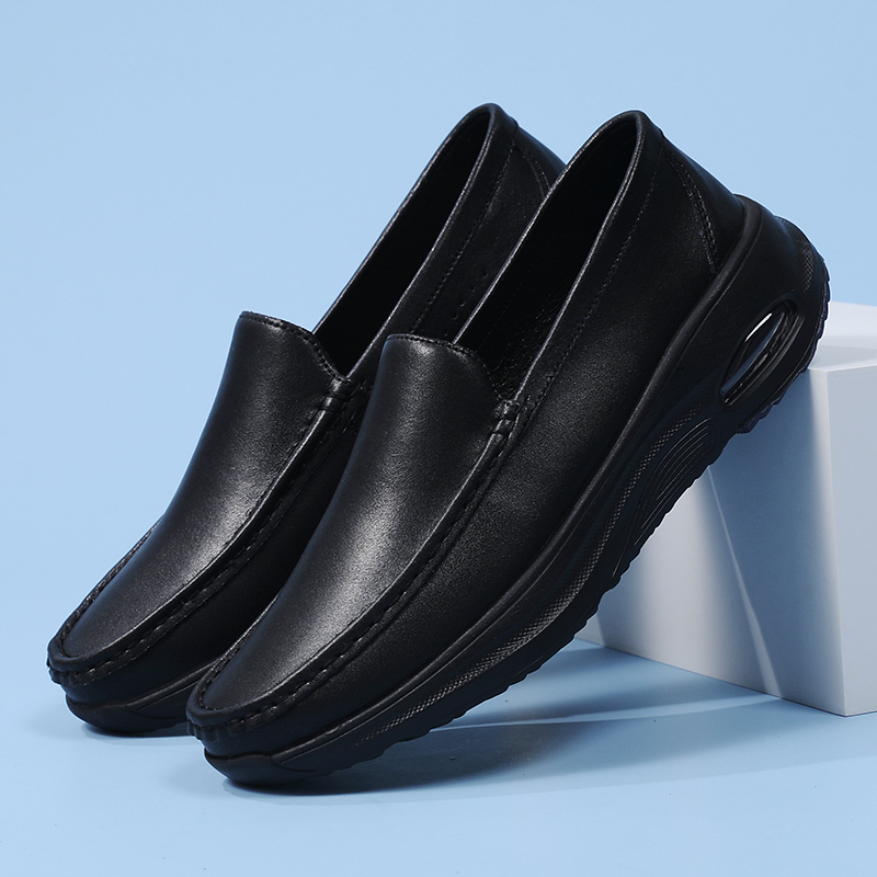 Cowhide Nurse Shoes for Men, Air-Cushioned, Comfortable and Not Tiring for the Feet, Hospital Work Shoes, Soft-Soled, Slip-On, Lightweight, Non-Slip Casual Shoes