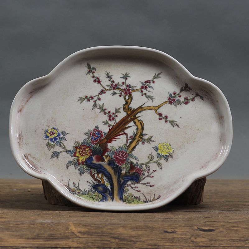 The Republic of China Light Colorful Sea Tang Flowers Bird Tea Tray Imitation Ancient Porcelain Bou Shelf Swing Pieces Collection Old Goods Antique and ancient