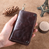 First layer cowhide men multi-function leather car key bag drivers license card bag zipper integrated bag