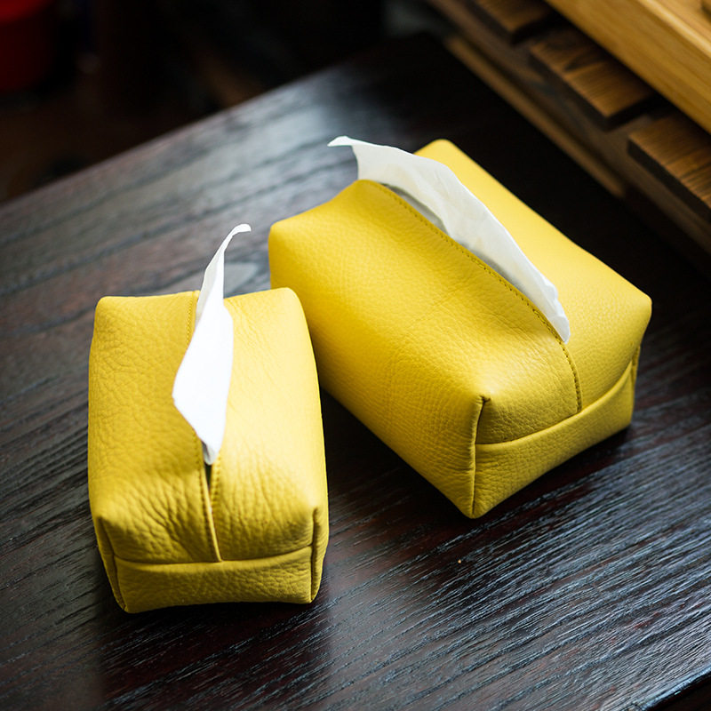 Genuine Leather Tissue Box Home Living Room Light Lavish Minimalist modern on-board Cosmetic Makeup Room Armrest Box Mesh Red