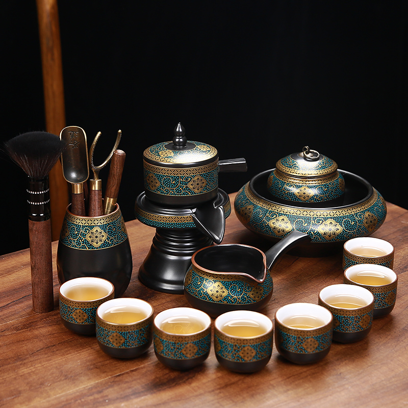 New stone mill teapot semi-automatic tea set lazy brewing tea set home simple ceramic kung fu tea cup set