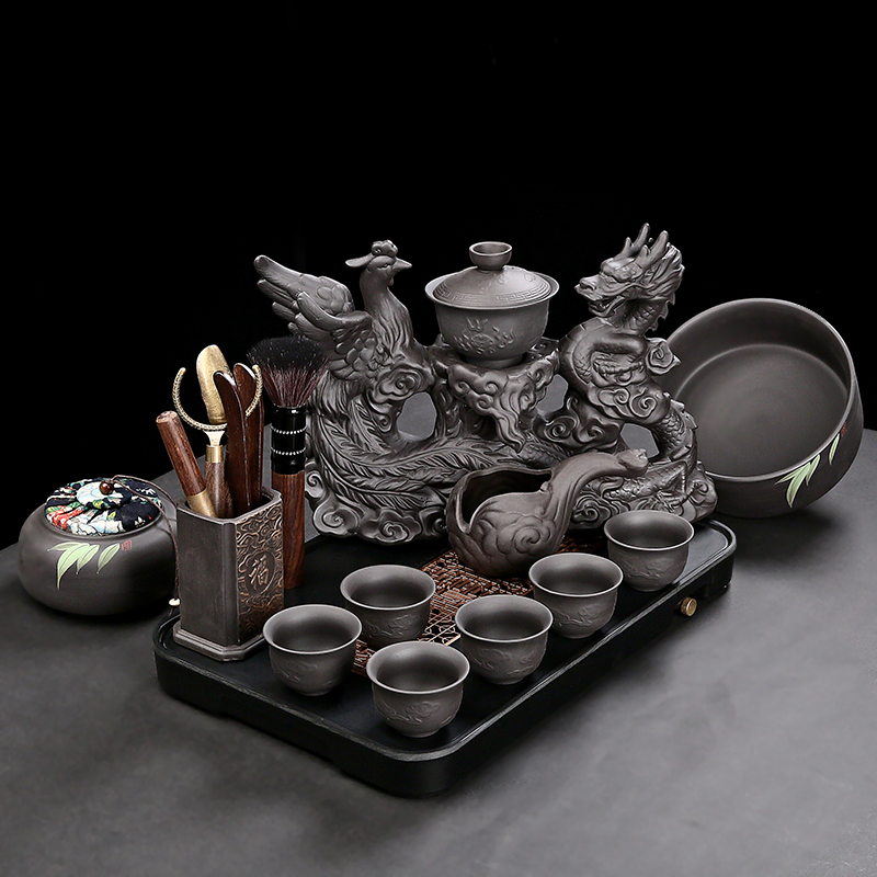 Purple sand automatic tea set anti-lazy tea brewed tea appliances living room office guest kung fu small set