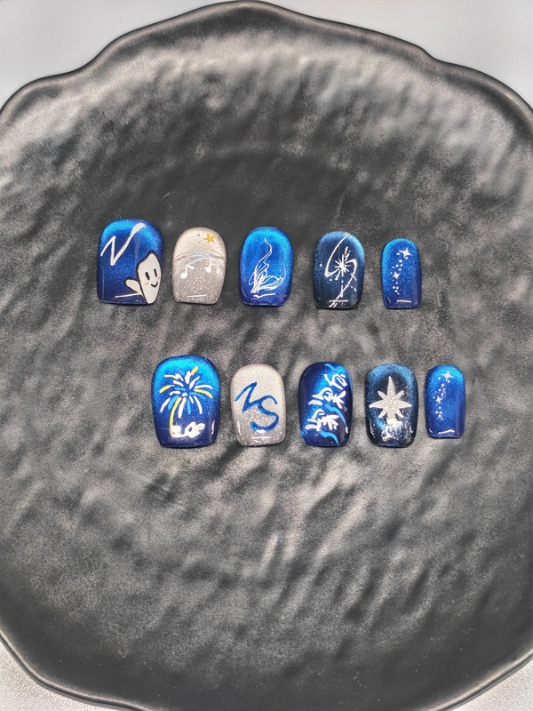 Original Design Zhou Shen Blue Cat-Eye Style Hand-Painted Deep Blue Detachable Wearable Nails Cat-Eye Style Concert Support Items Original Design Zhou Shen Blue Cat-Eye Style Hand-Painted Deep Blue Detachable Wearable Nails Cat-Eye Style Concert Support Items