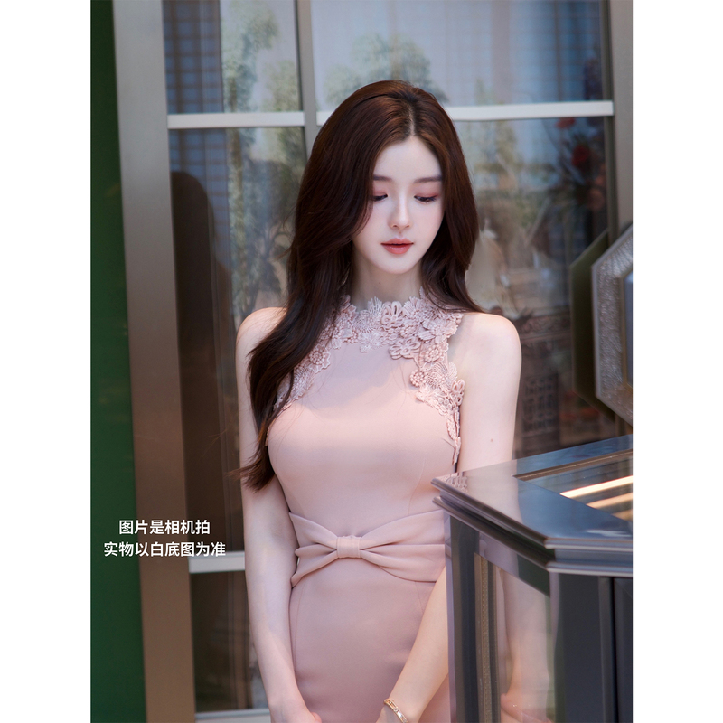 Ww Original "Vine Jade Encircling" Royal Lady Style Lace Bodycon Dress Halter Neck Round Neck Sleeveless Stepmother Dress