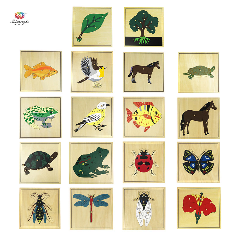 Mont Teaching Aids Montessori Animal Plant Insert Jigsaw Puzzle Board Early Lessons Wisdom Toys Children's Hands Grab Board Jigsaw Puzzle-Taobao