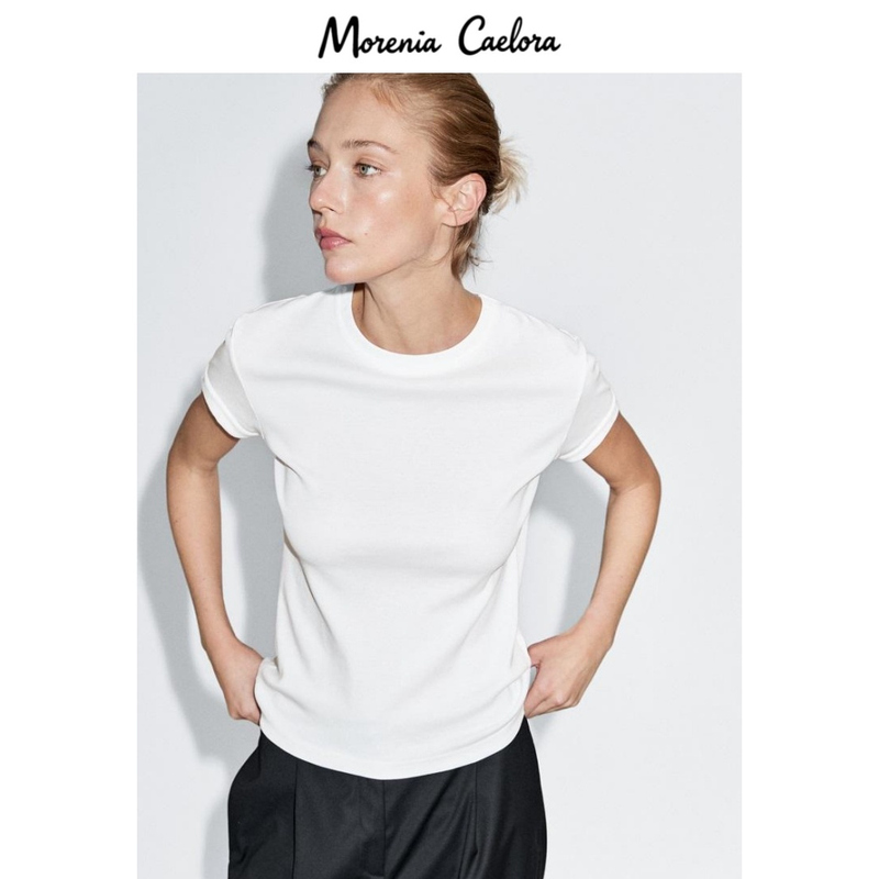 Morenia Caelora Simple Round-Neck White Short-Sleeve T-Shirt for Women, Pure Cotton, Slim Fit, High-End Feel, Base Layer Top Morenia Caelora Simple Round-Neck White Short-Sleeve T-Shirt for Women, Pure Cotton, Slim Fit, High-End Feel, Base Layer Top
