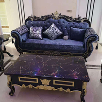 Eurostyle Fabric Solid Wood Sculptures Flowers Combined Hotel KTV Foyer Sofa American Living Room Black Tech Fabric Sofa