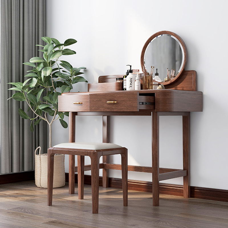 Solid wood Makeup Bench Master Bedroom Modern Simplicity Johu Peach Wood Light Lavish Makeup Table Containing Table Cabinet Integrated Master Bedroom Upscale