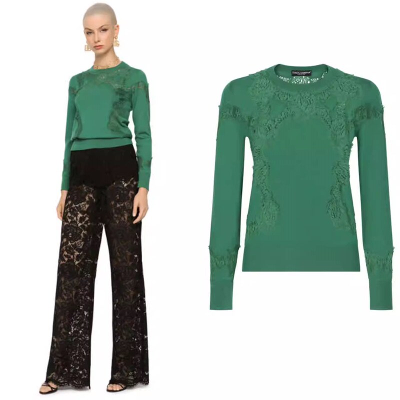 5500 Deposit 500 Dg Z Store Luxurious Green Lace Long-Sleeve Wool Knit Top 5500 Deposit 500 Dg Z Store Luxurious Green Lace Long-Sleeve Wool Knit Top