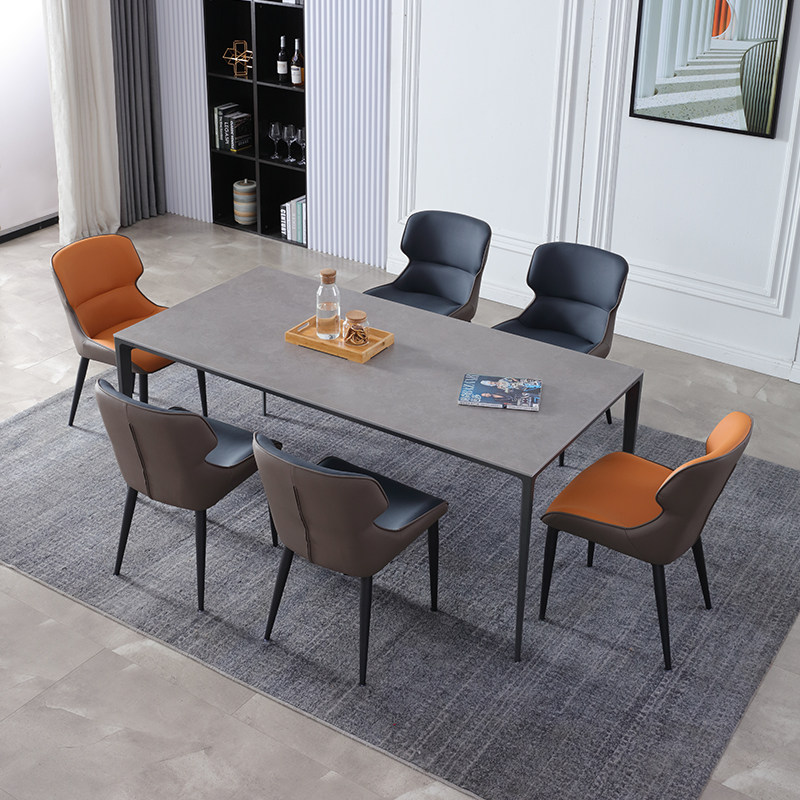 Italian Grey Rock Plate Table Home Modern Small Family Aluminium Alloy Table Rectangular Light Lavish Dining Table And Chairs Combination