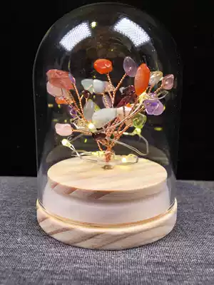 Natural Crystal Zhaocai tree with warm light lamp with night bright crystal gravel original stone Dubao Crystal ore transfer ornaments