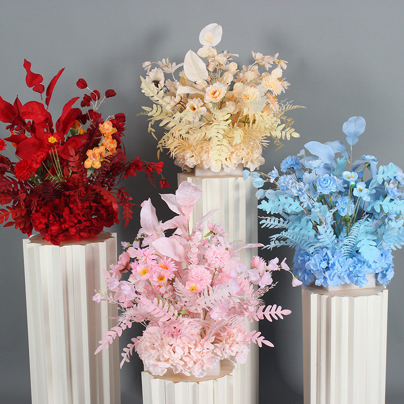 Wedding decoration simulation flower pomelo leaf potted flower wedding hall layout road lead flower T stage stage hotel flower art Mori Department