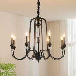 French-Style Crystal Living Room Chandelier, Black High-End Bedroom and Dressing Room Light, American Retro Dining Room Bar Counter Lighting