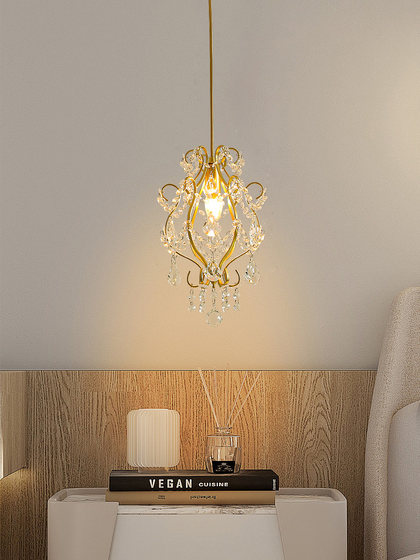French-Style Light Luxury Bedside Chandelier, Black High-End American Retro Crystal Lamp, Bedroom Study Background Wall Small Chandelier