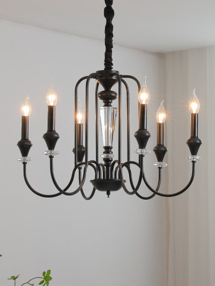 French Retro Lamp, American Light Luxury Crystal Lamp, Mid-Century South Asian Living Room Chandelier, Black Candle Dining Room Bedroom Lighting Fixtures