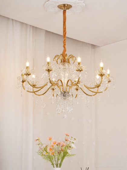High-End American-Style Chandelier, Light Luxury Crystal Living Room Lamp, Simple Retro Dining Room Lamp, French Palace-Style Home Bedroom Lighting