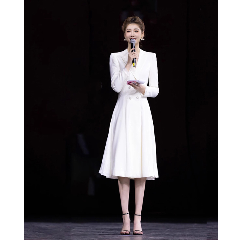 Host's Formal Attire 2026 New Style Dignified and Elegant Formal French-Style White Suit Dress