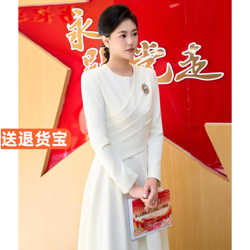 Broadcasting and Hosting Exam Dress 2026 New Style Formal Occasion Wedding Emcee Outfit White Dress Petite Size Broadcasting and Hosting Exam Dress 2026 New Style Formal Occasion Wedding Emcee Outfit White Dress Petite Size