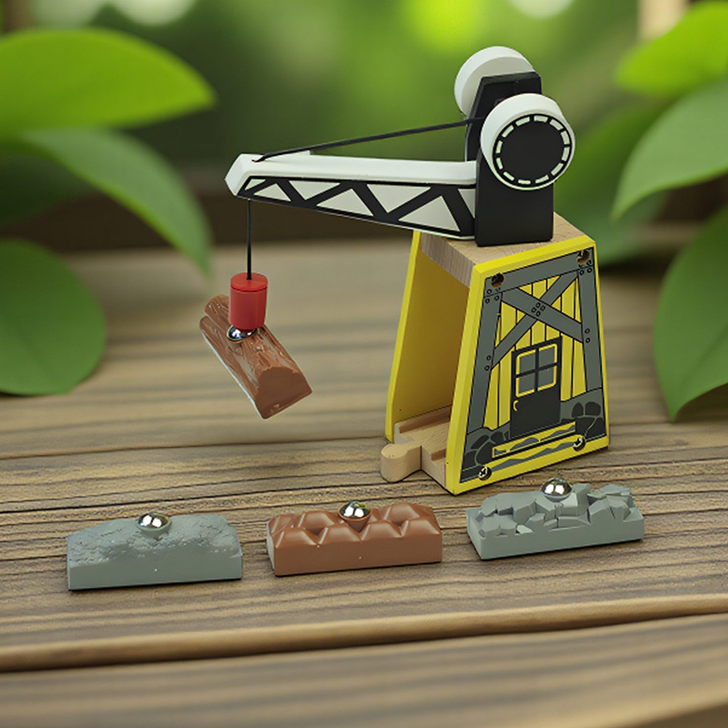 Wooden train railed, constructor with accessories, toy