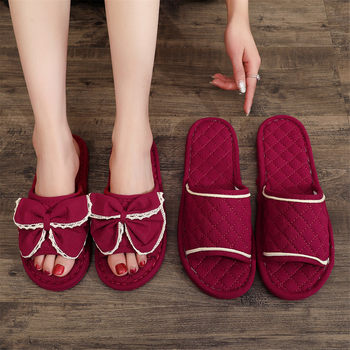 Colorful cloth bottom pastoral silent bow home slippers