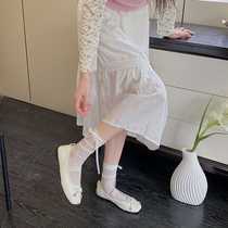 Ballet style pile socks for women jk lolita heel ribbon bow Japanese style pure desire miu style mesh breathable