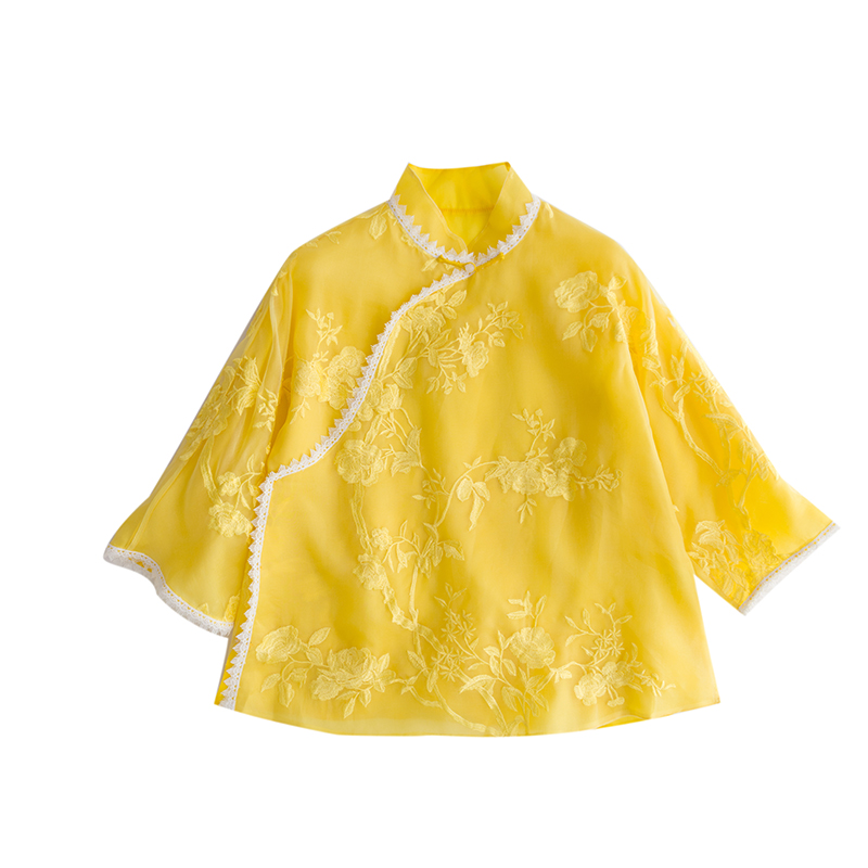 CPP463 thêu lụa tơ lụa Trung Quốc gió mùa thu ngắn được cải thiện kiểu Trung Quốc phụ nữ trà đầu chiếc váy cổ điển mùa xuân và mùa thu mùa hè