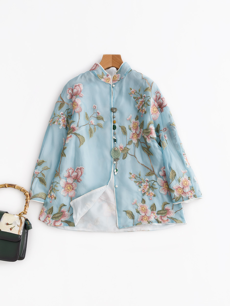 PCY420 Spring / Summer Silk Ogen sợi thêu thiết gió Chinese-style tươi áo khoác mùa thu nữ cổ tích