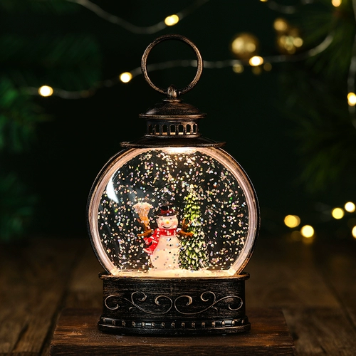 Рождественский светящийся старик, падающий снег, плоский круглый маленький ветровой фонарь, настольные оконные украшения, святой снеговик, ночной свет, украшение