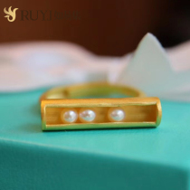 Natural Pearl transfer bead ring female sterling silver beads fashion personality opening adjustable simple fashion ring