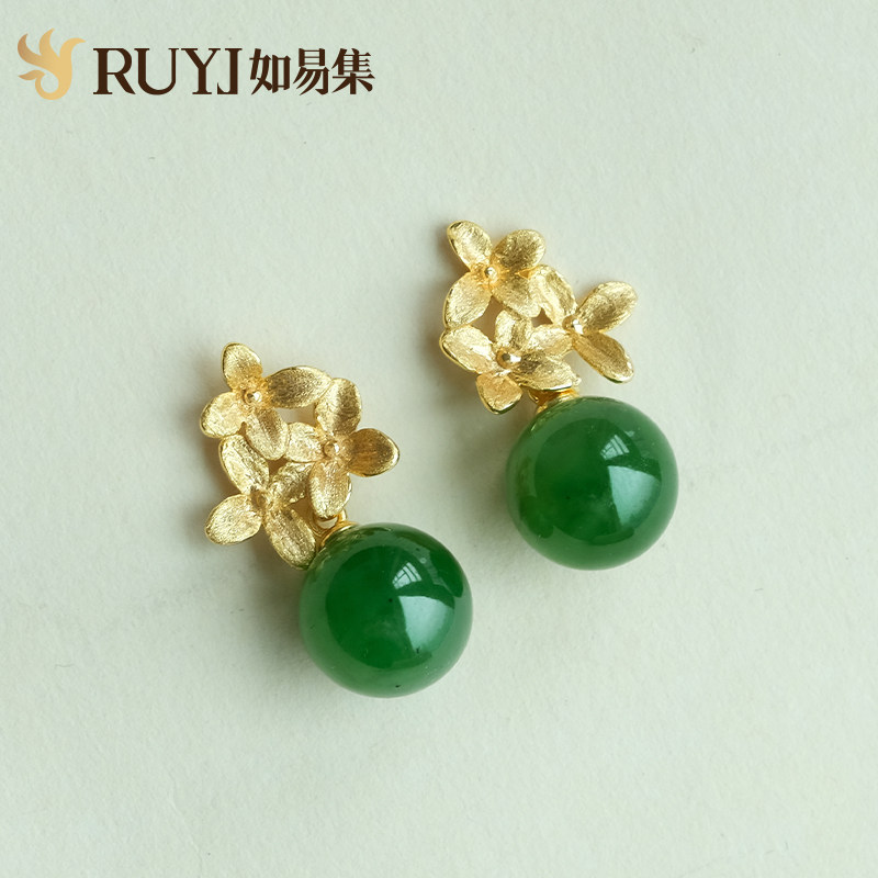 老料菠菜绿天然和田玉碧玉花瓣耳环S925银镶，气质女款玉石耳坠，让你瞬间成为焦点！-车挂-淘宝百科网