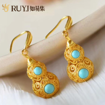Ancient style earrings female earrings Chinese style classical super fairy gourd earrings sterling silver natural turquoise collarbone necklace