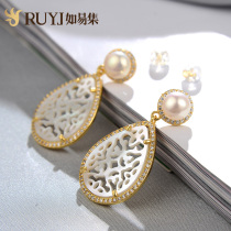 Big earrings female fashion temperament White Fritillaria earring drop long personality natural pearl sterling silver earrings
