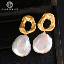 Baroque shaped pearl earrings Palace style retro sterling silver plated 18K gold earrings female earrings 2021 New Tide