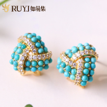 Turquoise earrings natural 925 sterling silver earrings green earrings feminine short hair retro high end big earrings