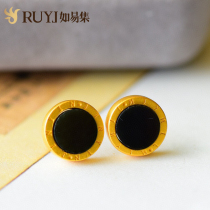 Black earrings 2021 New Tide small earrings personality natural Hetian jade ink jade earrings hypoallergenic silver earrings women