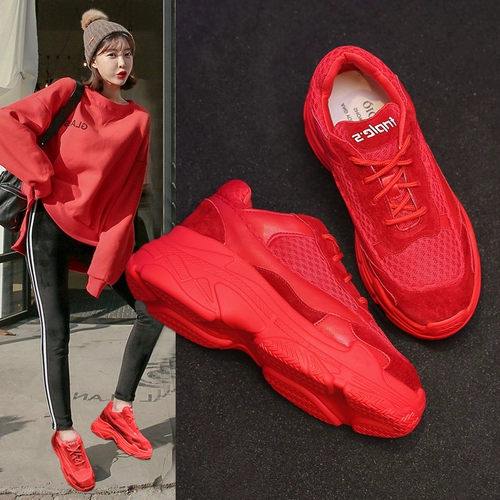 12 -Year -Sold Shop Red Толстый нижний спортивный спортивные женские сеть Красная Корейская версия Wild Loak Loak Liek Leisure Daddy обувь