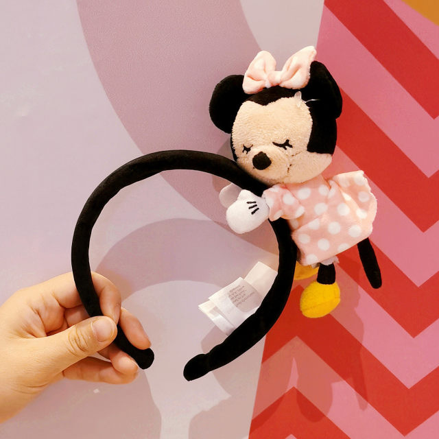 ຜ້າພັນຫົວ Disney Minnie ໂບໃຫຍ່ sequined headband Winnie Mickey Donald Duck plush ກາຕູນ headband ປະກອບຜົມ