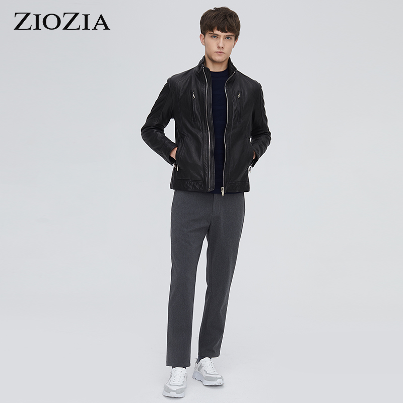 ZIOZIA Fall New Trim thời trang Casual Hàn Quốc phiên bản Black Leather Jacket nam Tide JZZ3LJ1502