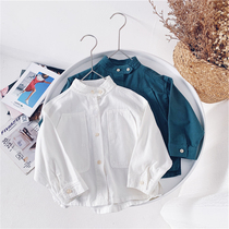 Xiaojie childrens clothing 2021 autumn new childrens solid color shirt boys Korean version of the foreign style all-match shirt tide